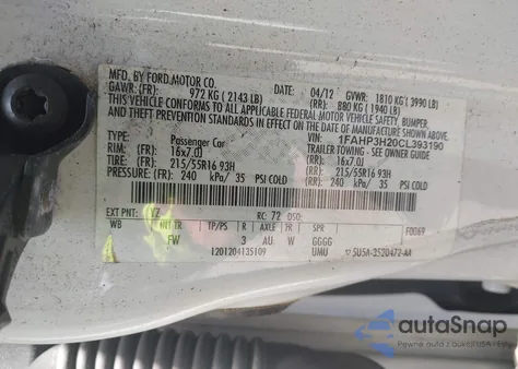 2012 Ford Focus Sel из США, поврежденный, VIN 1FAHP3H20CL393190